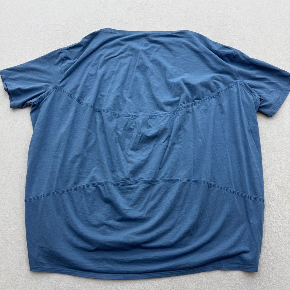 Lululemon Back In Action Short Sleeve Tee Womens 14 Blue Pima Cotton Relaxed Fit - Picture 4 of 7
